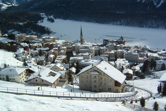 Lake Como cruise, St.Moritz and Bernina Red Train - Bernina Red Train: the White Lake, Black Lake, Brusio spiral viaduct, and the pass